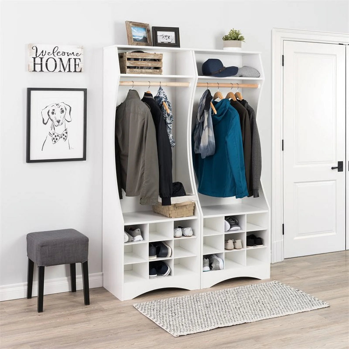 White Engineered Wood Wardrobe with Shoe Storage P13369