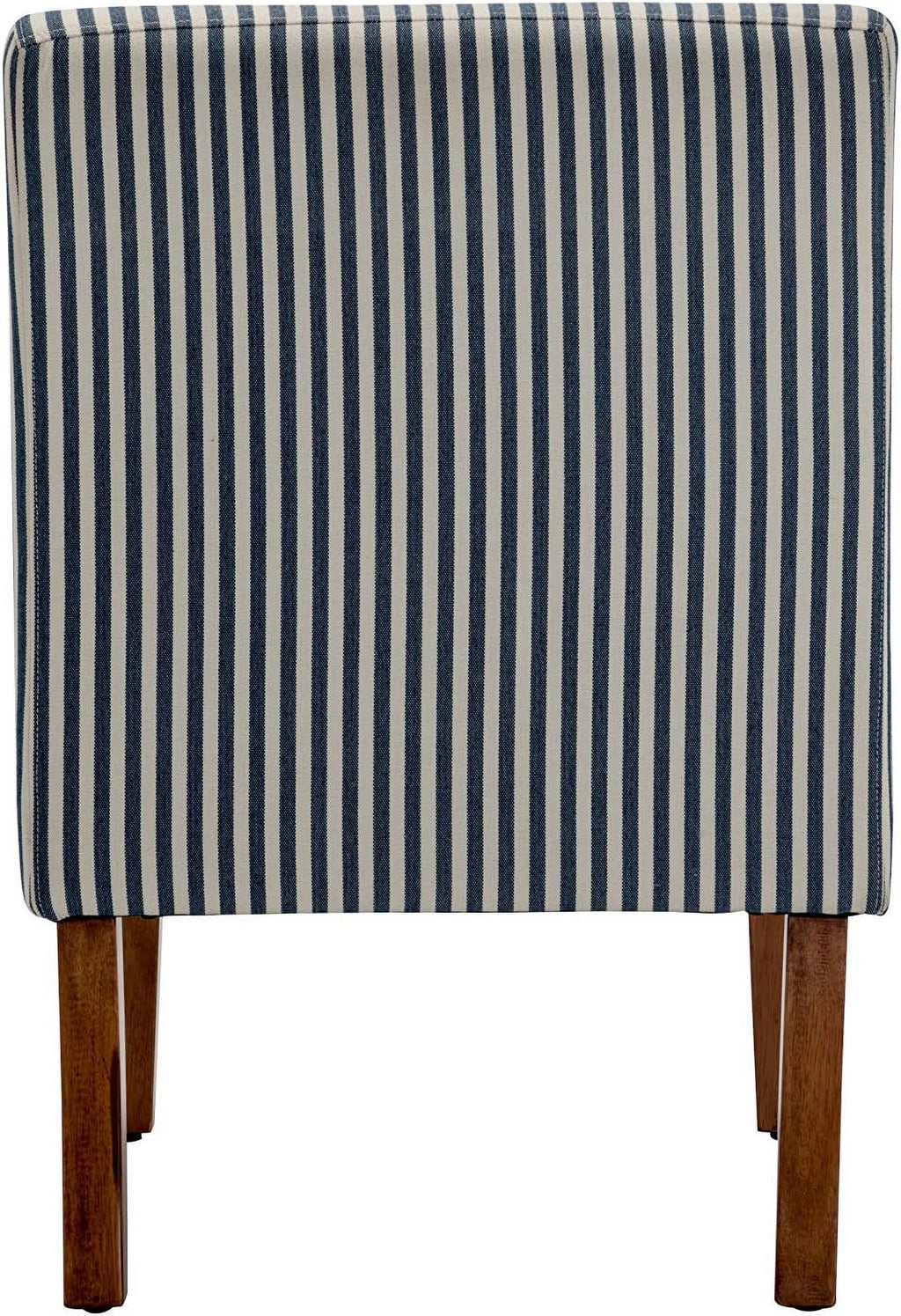 Armless Accent Chair with Wood Legs, Navy and White Stripe Fabric Q1231