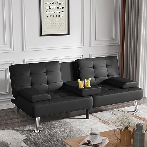 Green Corduroy Futon Sofa Bed with 2 Cup Holders A149