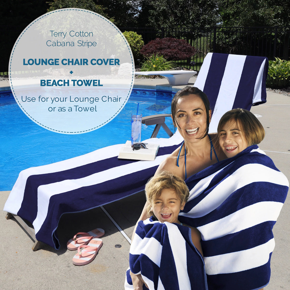Cotton Blue Cabana Stripe Chaise Lounge Chair Cover G880