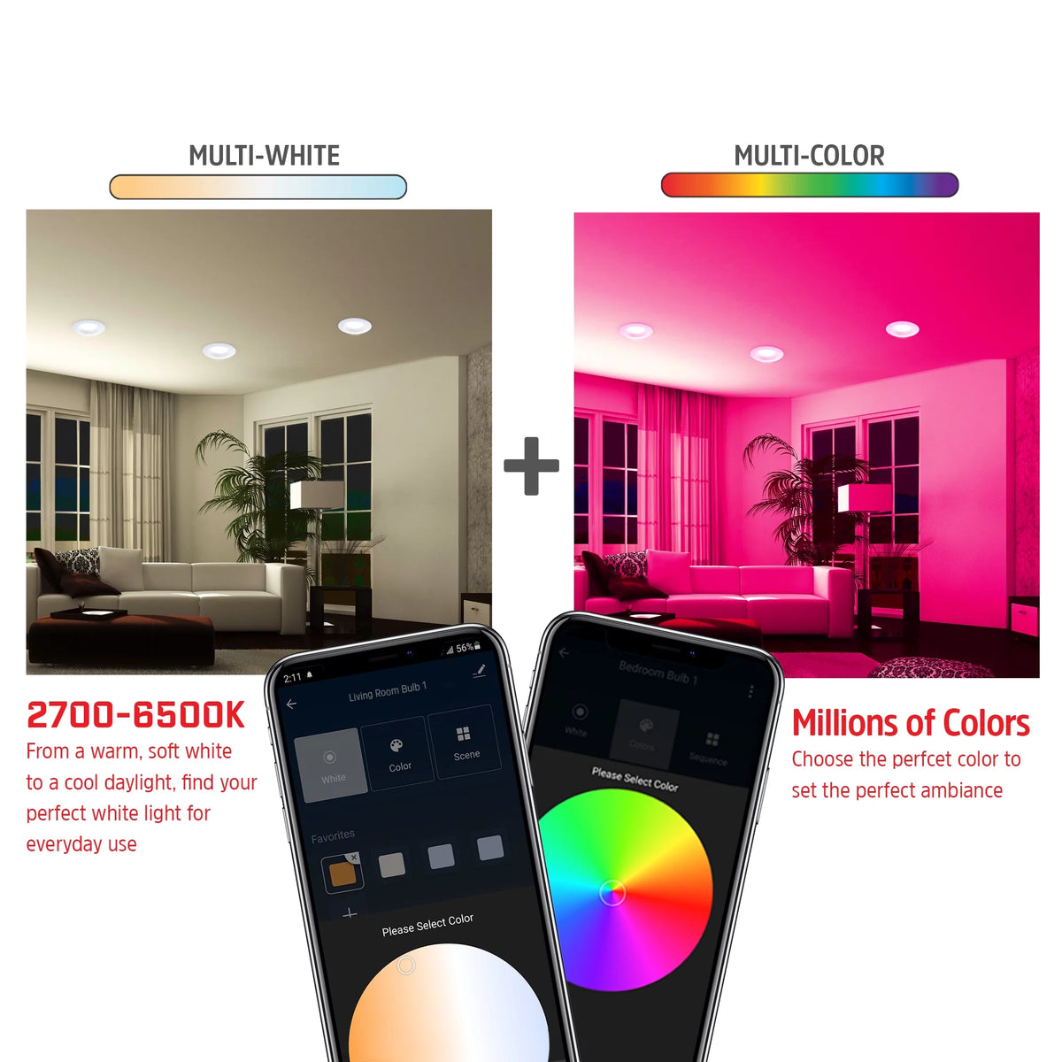 4-Pack Smart Wi-Fi Multi Color LED Recessed Downlight V97811