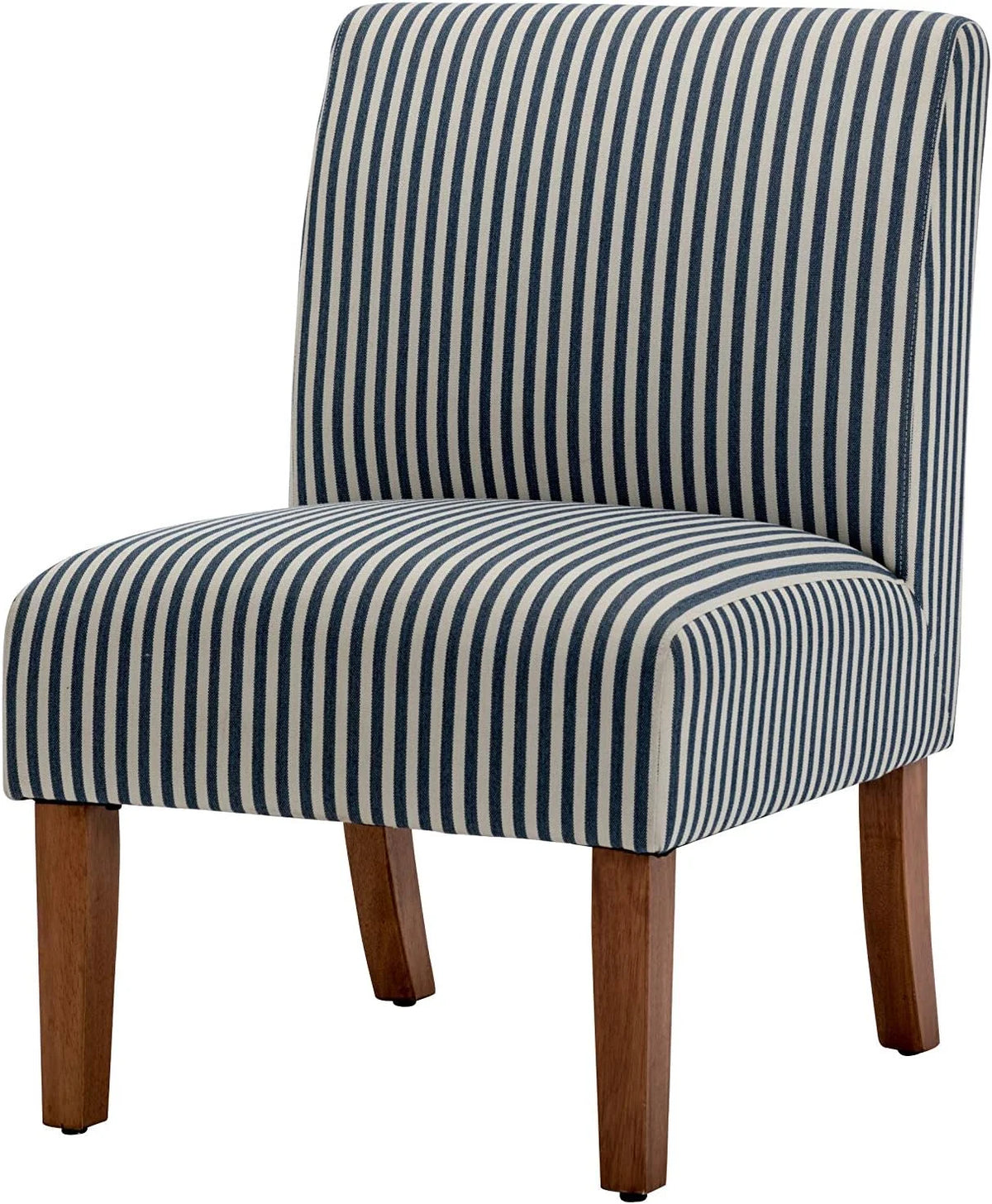 Armless Accent Chair with Wood Legs, Navy and White Stripe Fabric Q1231