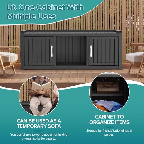 Waterproof UV-Resistant Storage Bench with Adjustable Shelves T145279