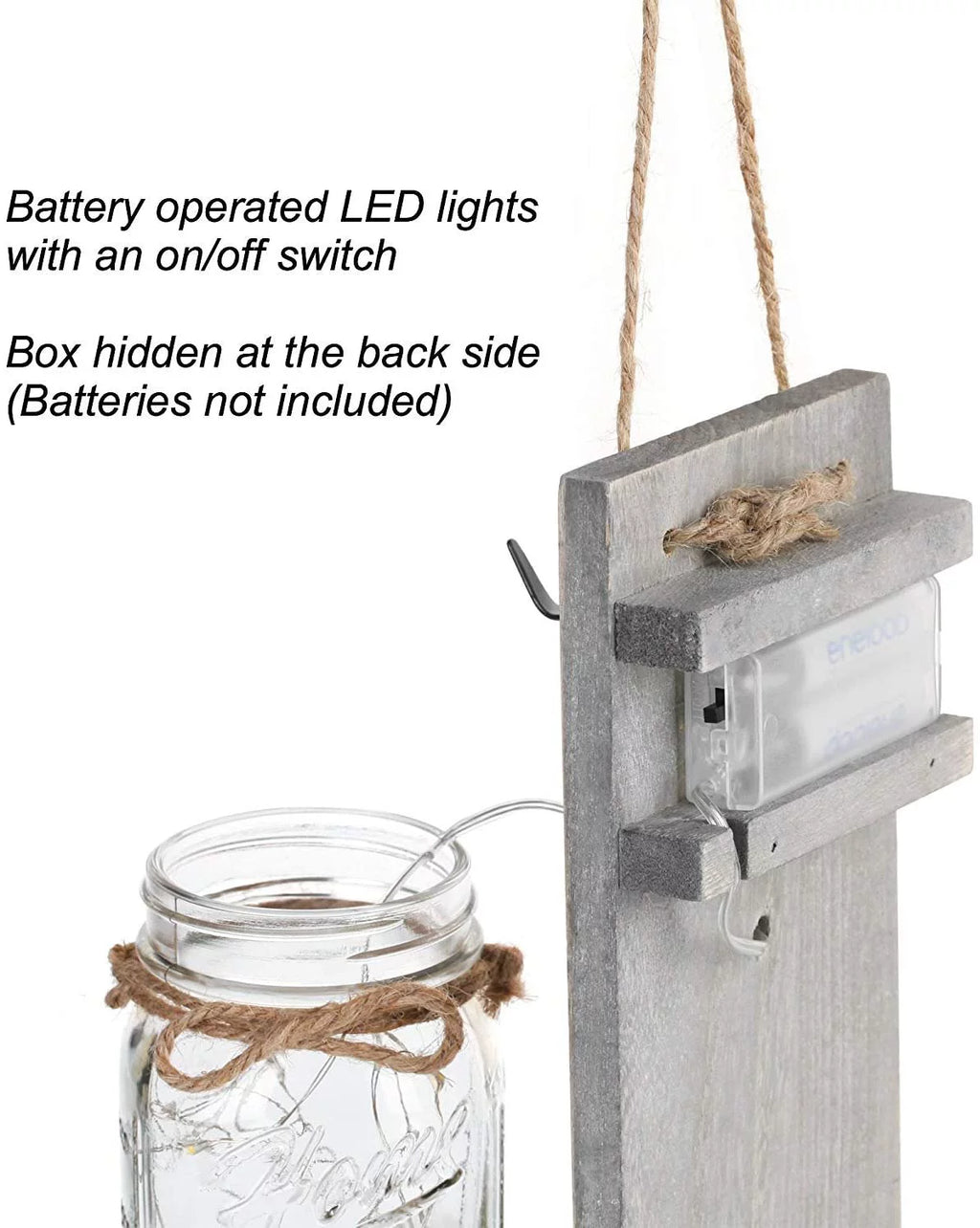 Set of 2 Grey Mason Jar Wall Sconces with Hooks O89284