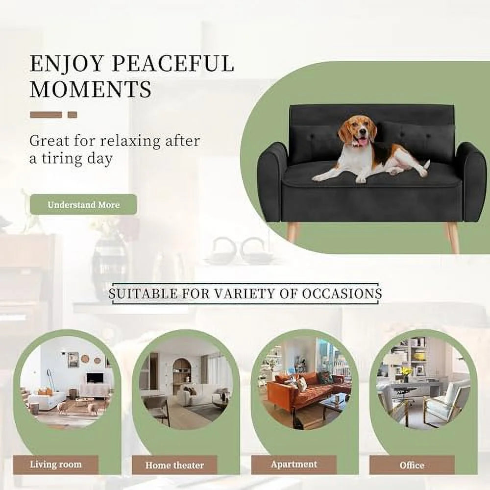 47" Small Modern Loveseat Sofa Linen Fabric 2-Seat Sofa Couch R3838