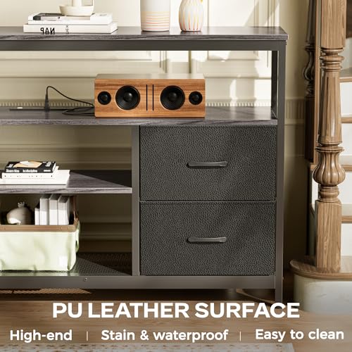 Black 4 Drawer TV Stand Dresser with Power Outlets and LED Lights F39969