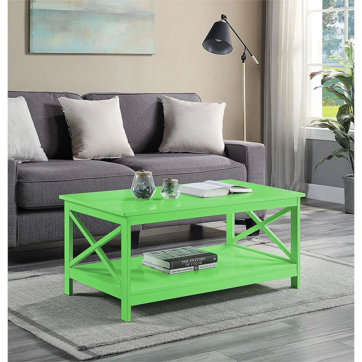 Lime Green Wood Coffee Table with Shelf P3920