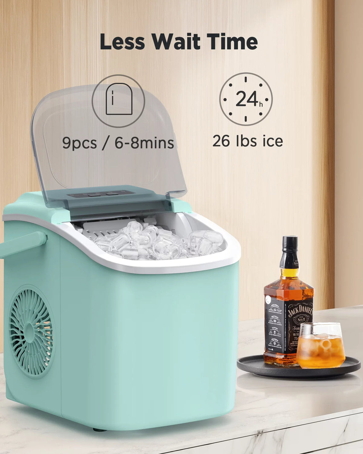 Green Countertop Ice Maker with Ice Scoop and Basket G32606