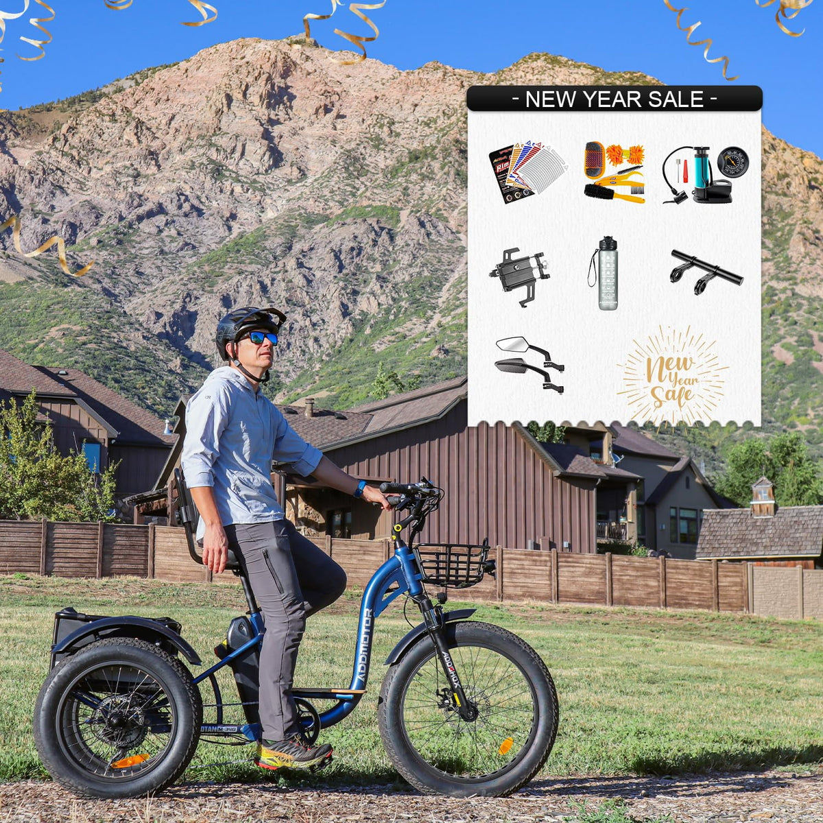 750W 85 MI Electric Tricycle 48V 20Ah Removable Battery Step-Thru Cyan I347208