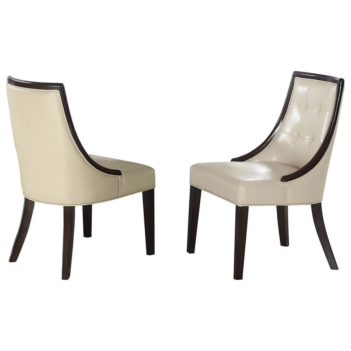 Ivory Espresso Faux Leather Dining Side Chairs Set of 2 P9200