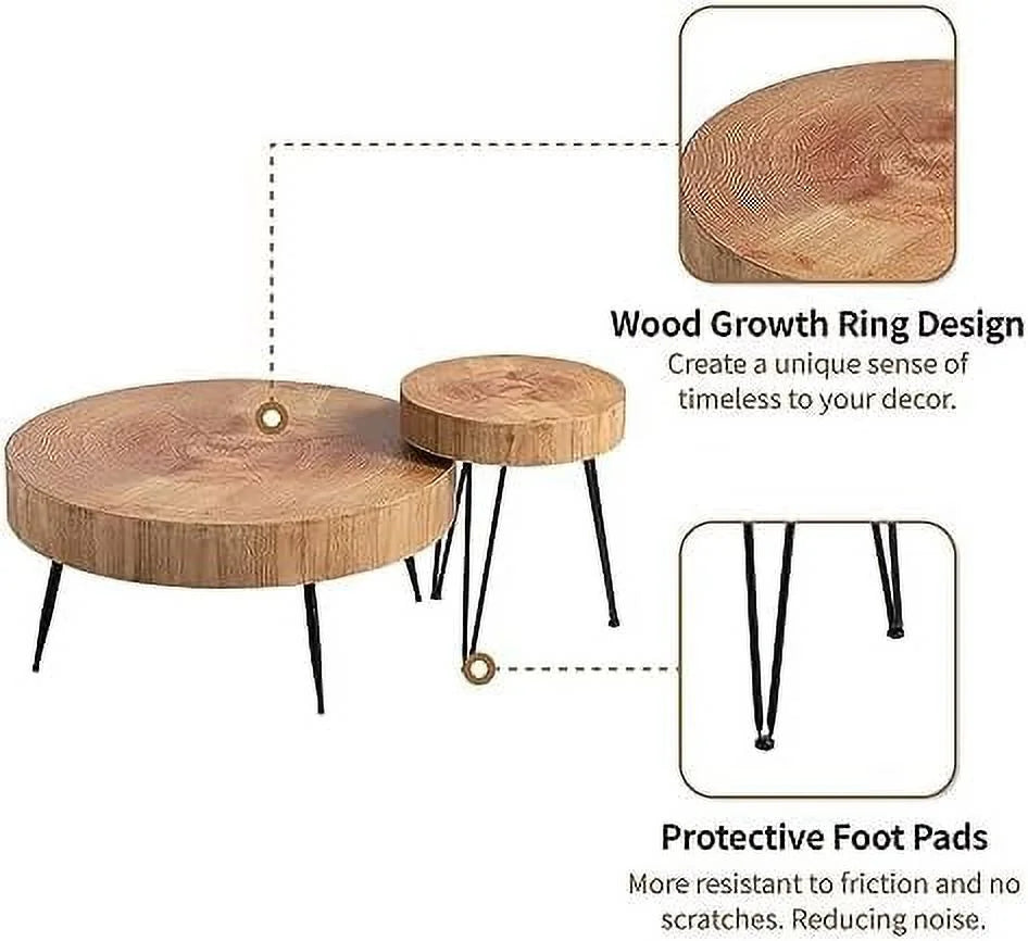 Round Nesting Coffee Table Set with Wood Radial Pattern J34147