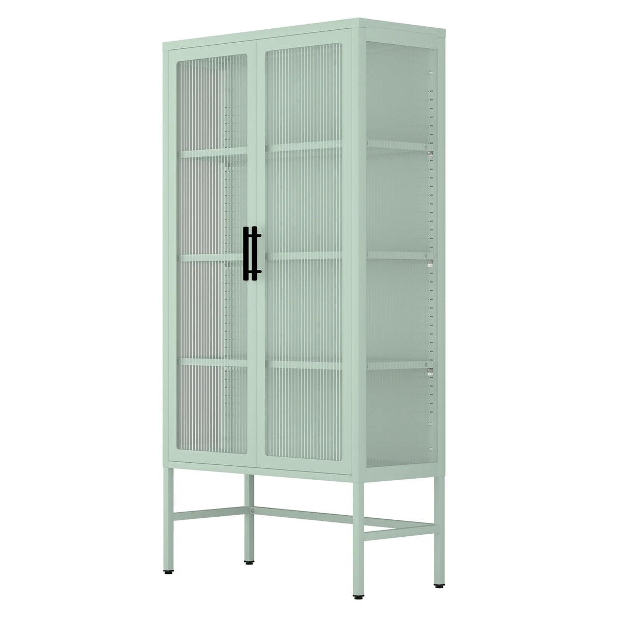 Mint green Double Glass Door Adjustable Shelves Cold-Rolled Steel Storage Cabinet S3617