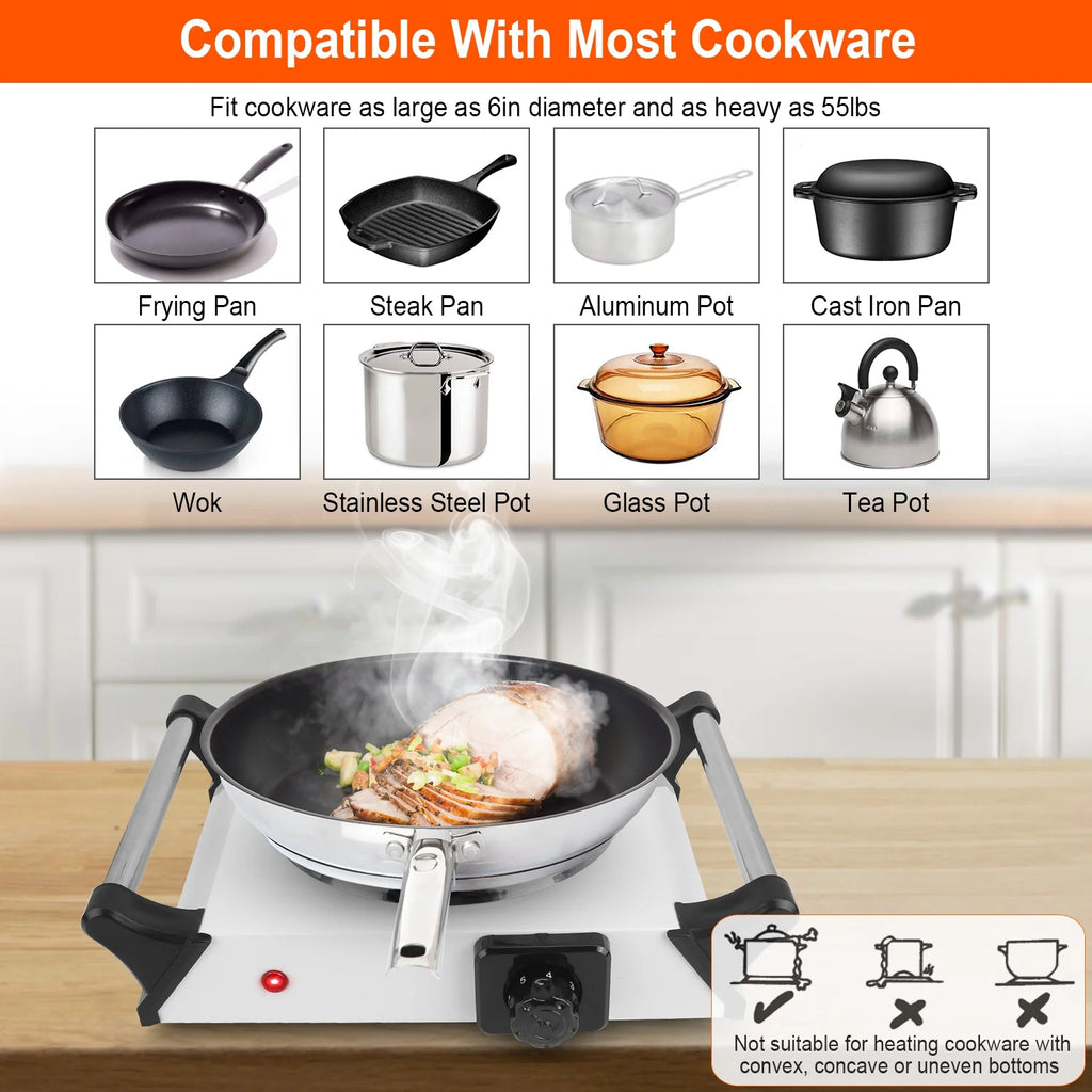 1000W Electric Single Burner Portable Hot Plate with 5 Temperature Adjustments V986