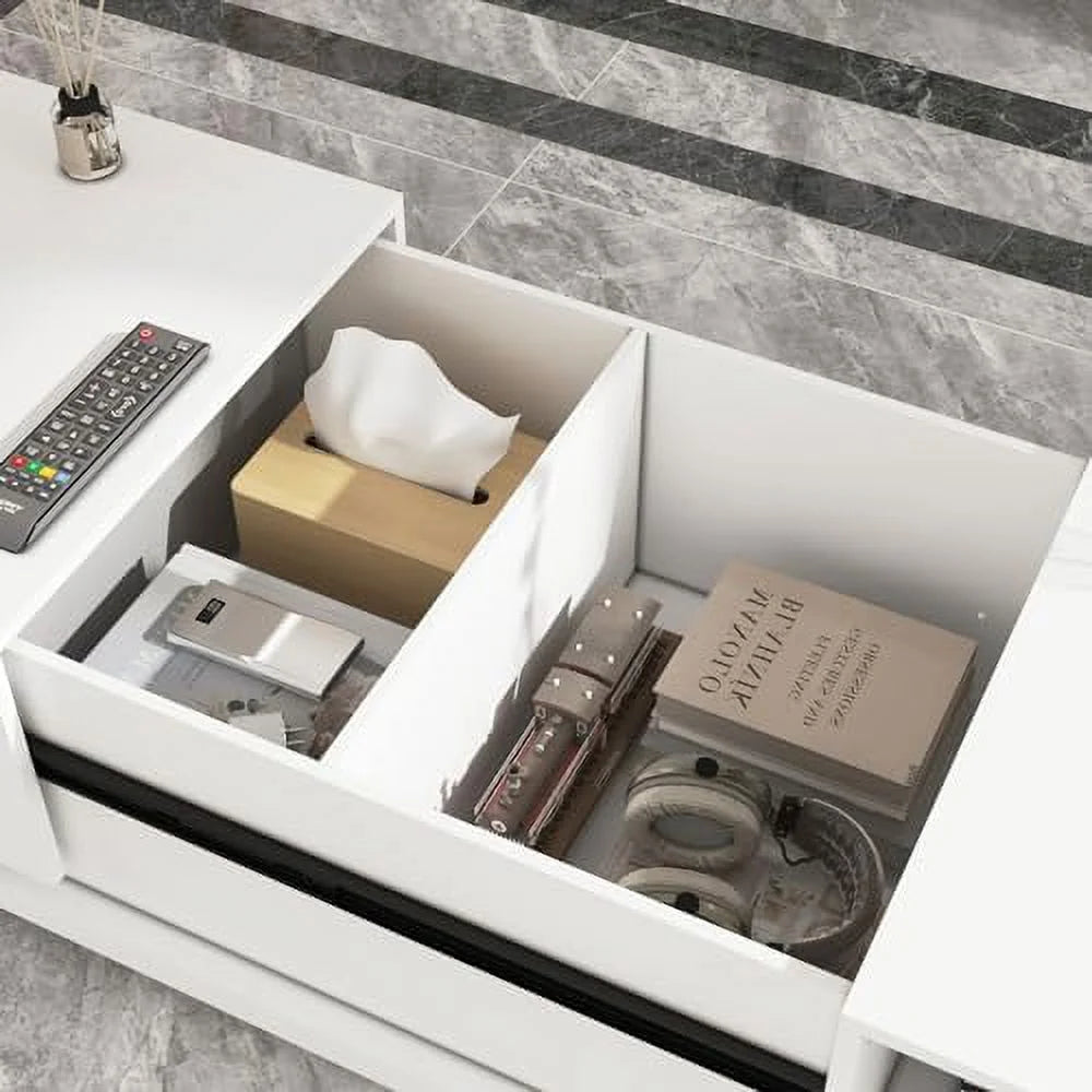 Contemporary Coffee Table with Sliding Top & Hidden Compartments White & Light Brown K1780