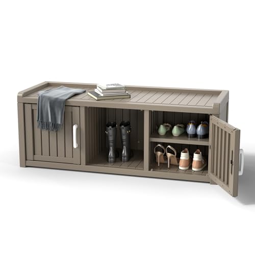 Waterproof UV-Resistant Storage Bench with Adjustable Shelves T145279