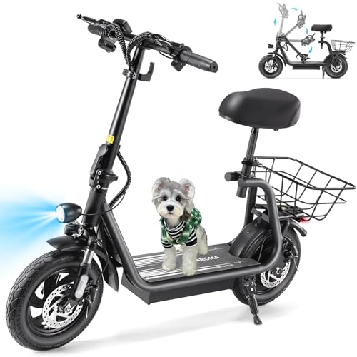 Electric Scooter with Seat, 1200W Motor, 30 Miles Range, Foldable with Basket Y71154