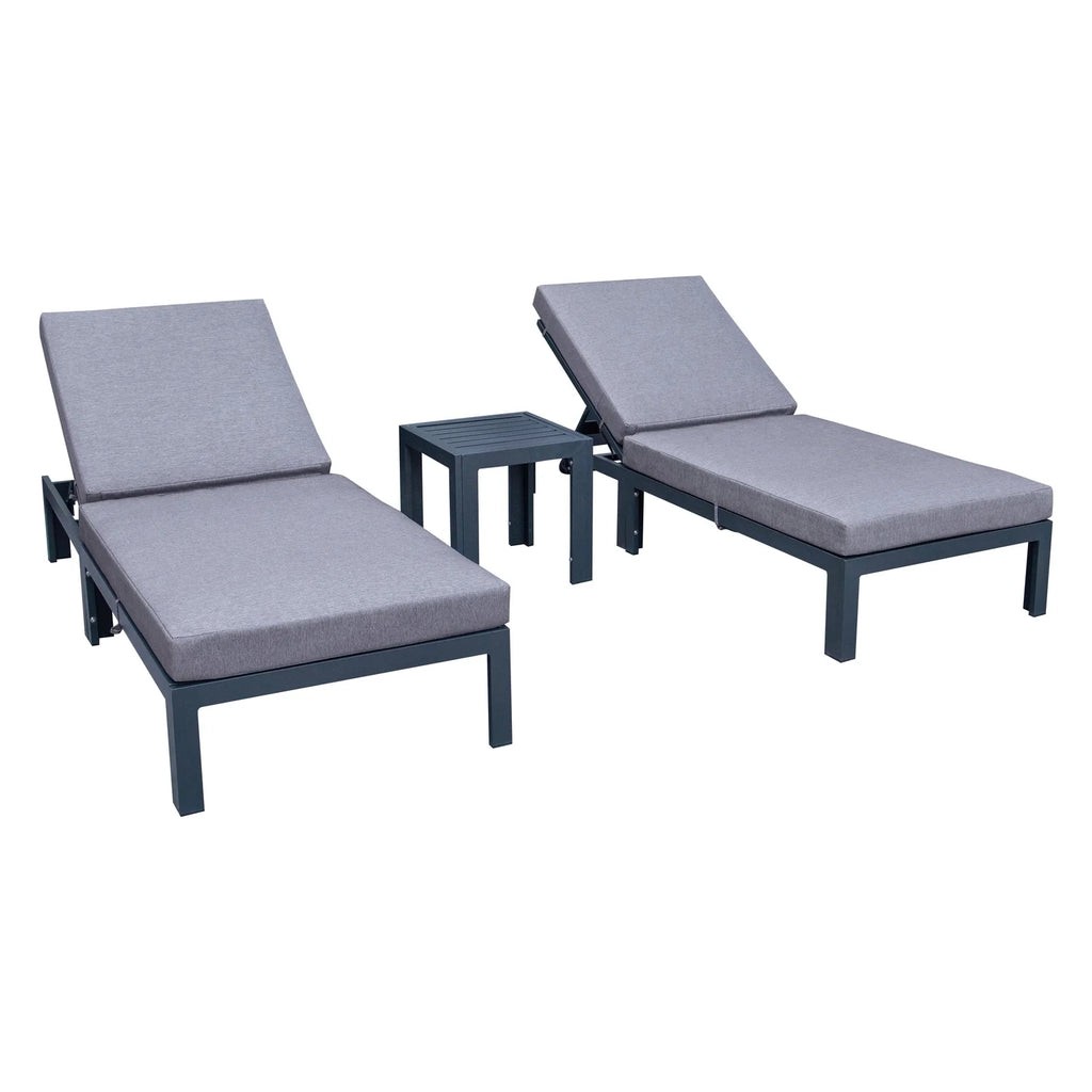 Outdoor Chaise Lounge Chair Set of 2 with Side Table & Cushions N347