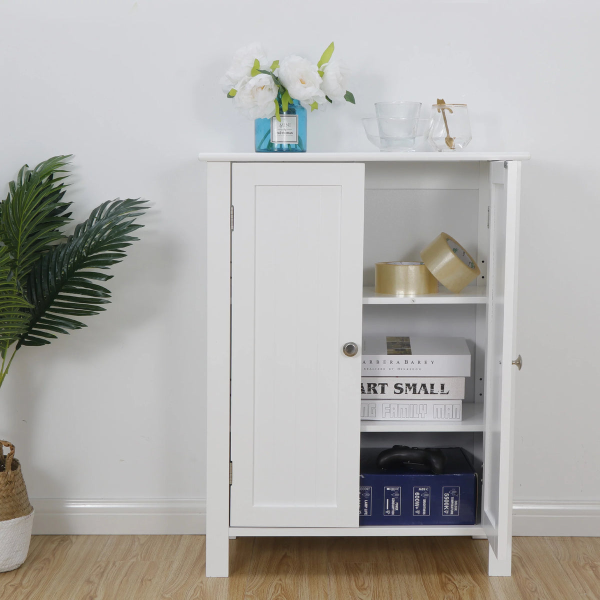 White 2-Door Wooden Bathroom Storage Cabinet M8023