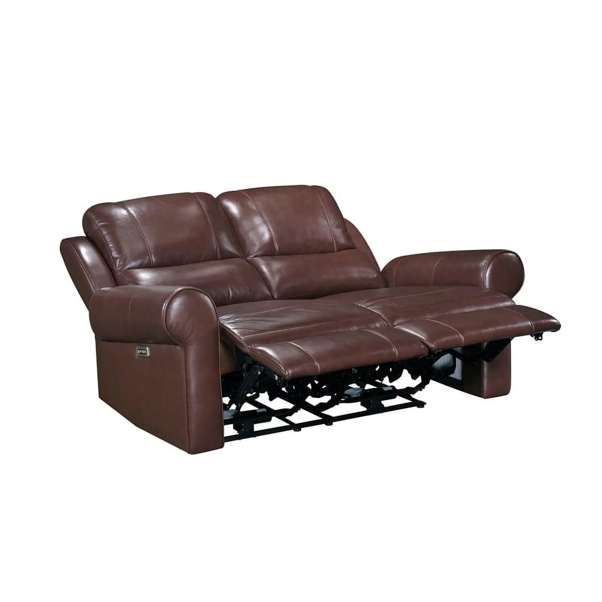 Brown Leather Match Power Double Reclining Love Seat D521