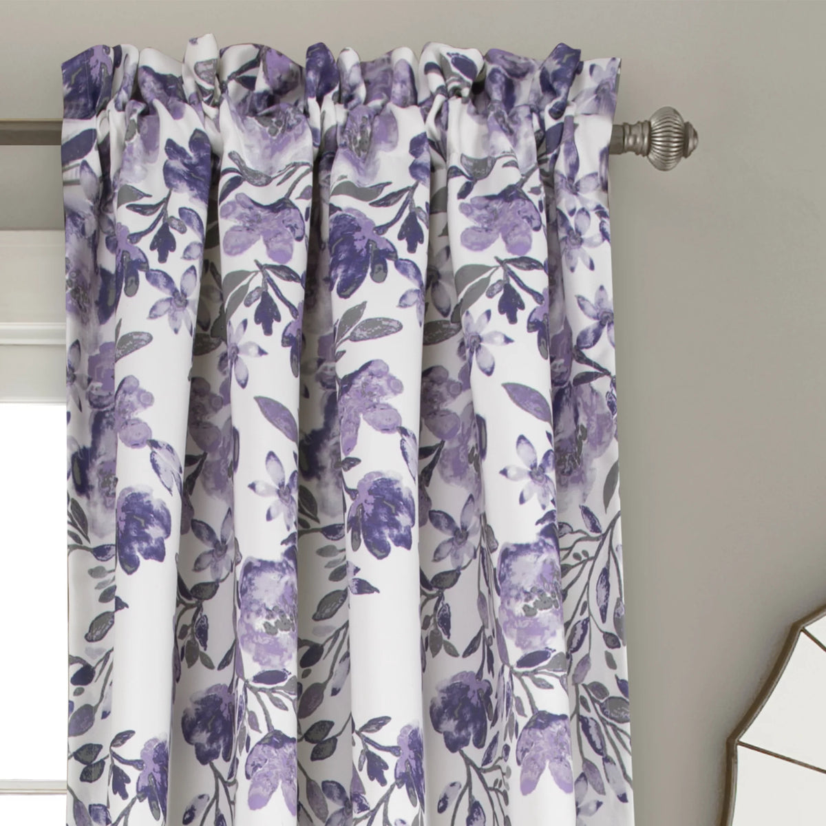 Purple Floral Room Darkening Window Panel 2-Pc Set F8356