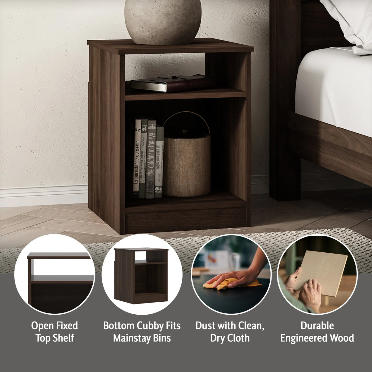 Dark Walnut Open Shelf Nightstand F40722