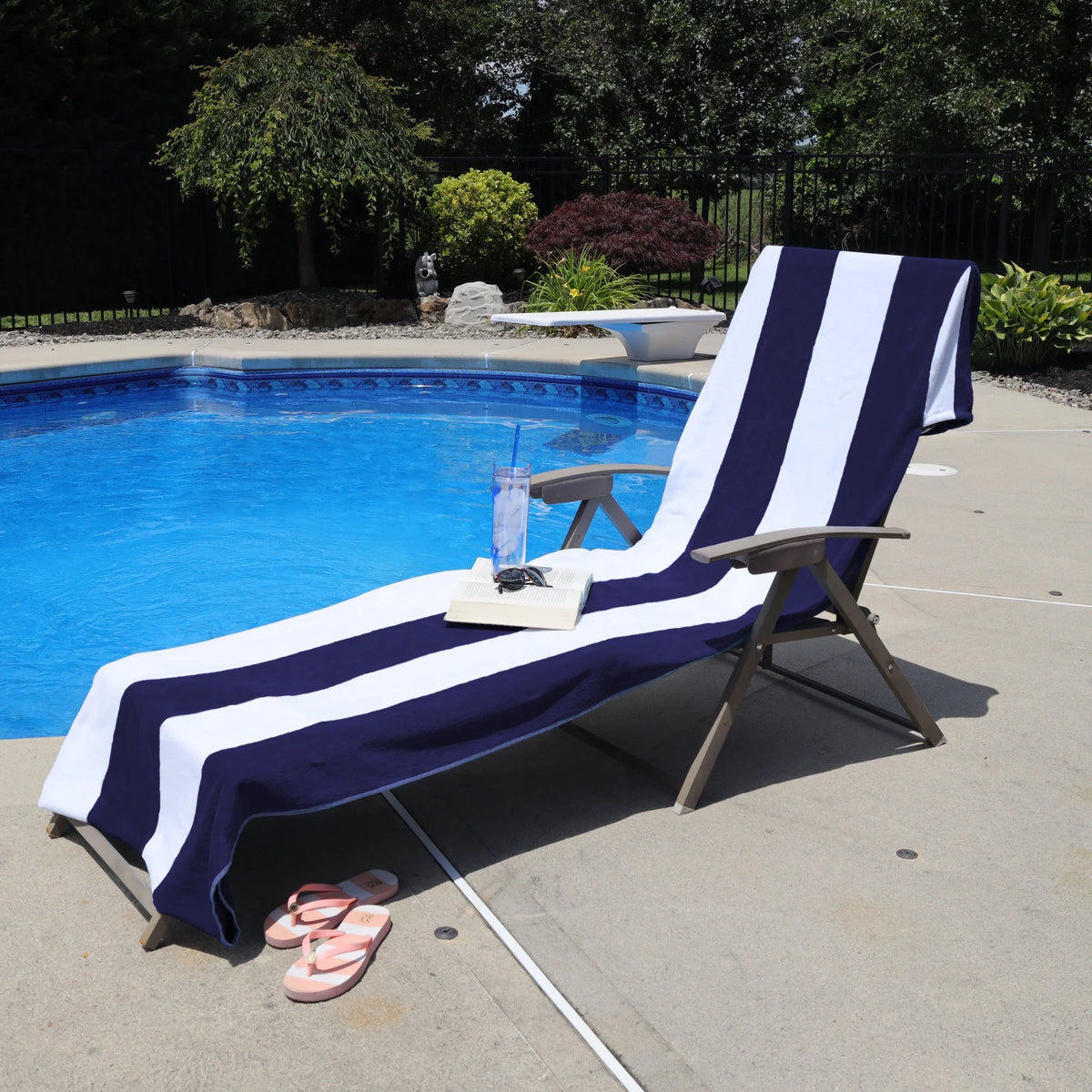 Cotton Blue Cabana Stripe Chaise Lounge Chair Cover G880