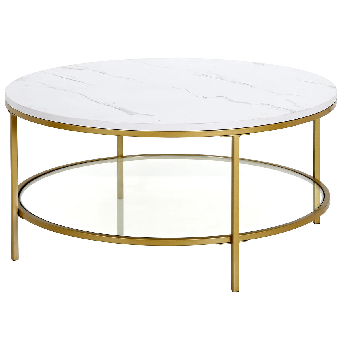 36" Wide Round Coffee Table with Faux Marble Top U651687