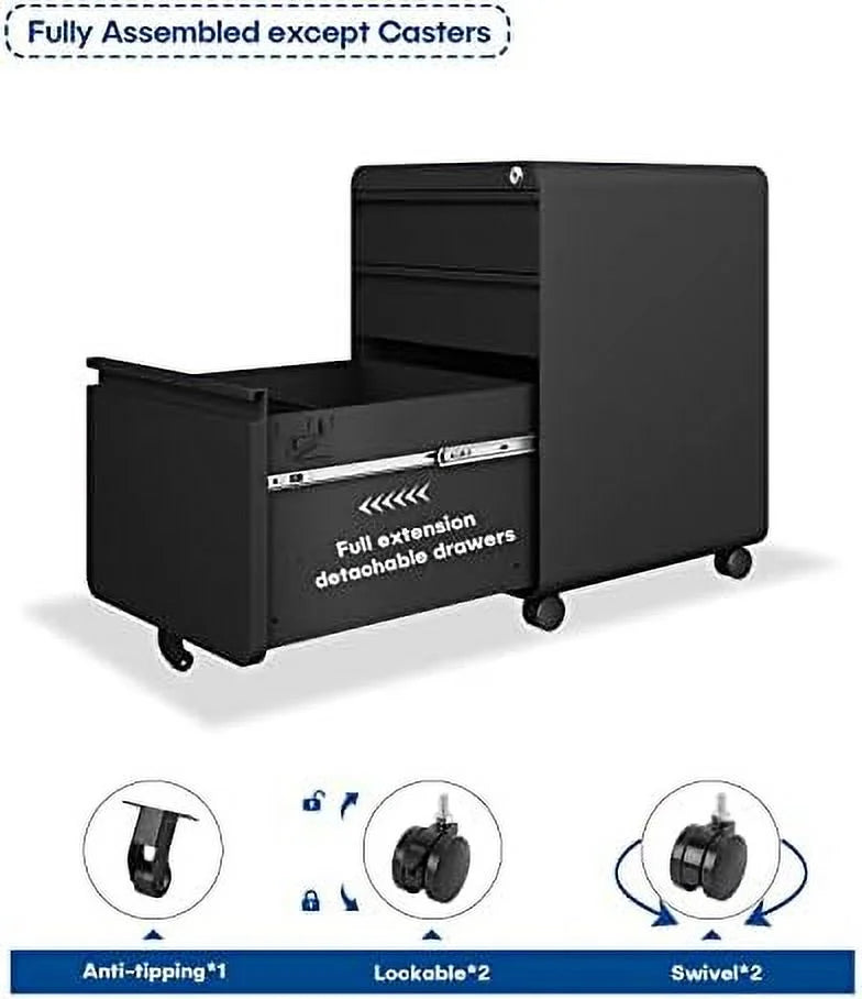3 Drawer Metal File Cabinet with Lock Wheels K2535