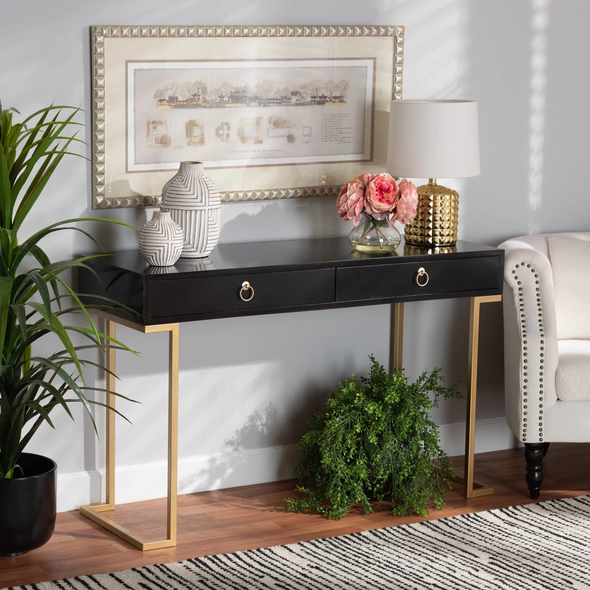 Modern Wood and Metal 2 Drawer Console Table R61300