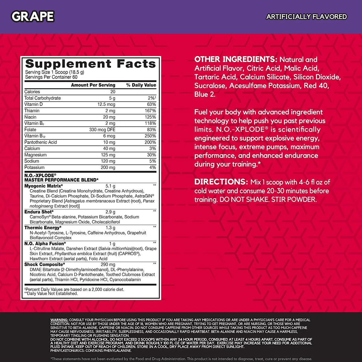 Pre Workout Powder with Creatine and Beta-Alanine, Grape, 60 Servings D605366