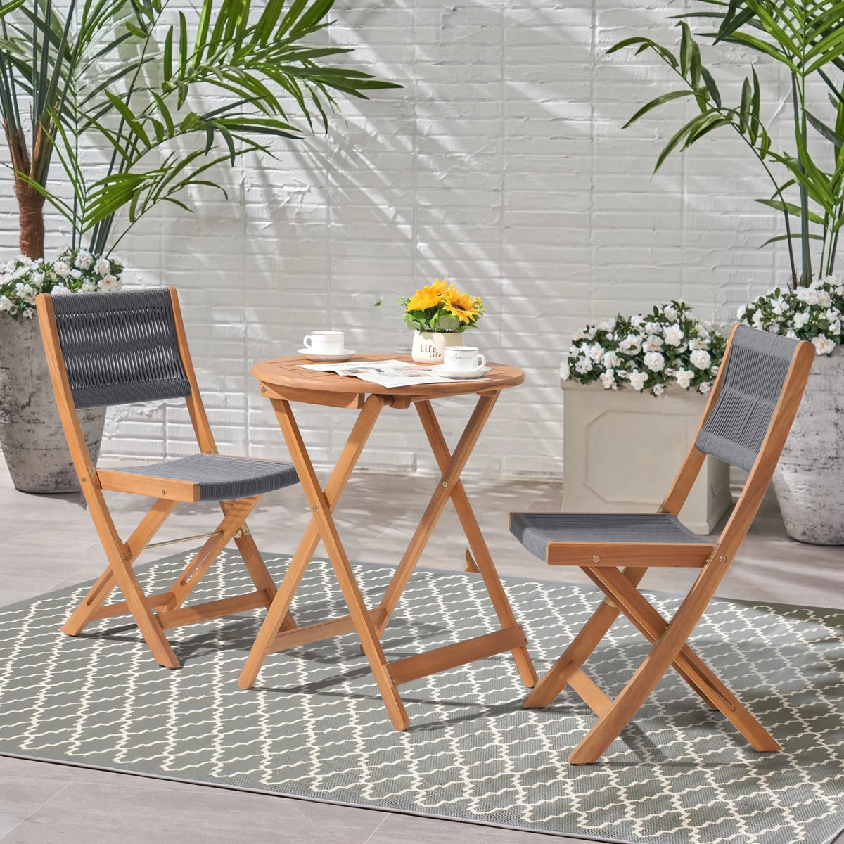 Acacia Wood Patio Bistro Set 3 Piece Gray X934