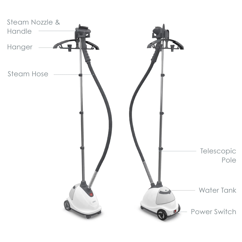 Standing Steamer with Garment Hanger, Fabric Brush and Easy-roll Wheels P854144