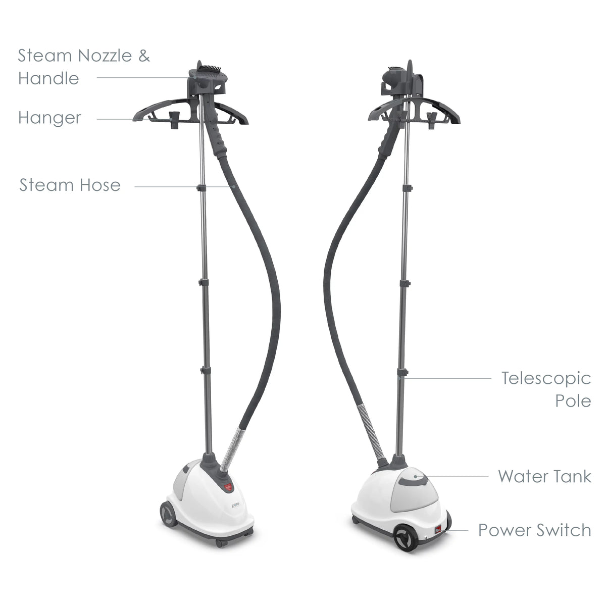 Standing Steamer with Garment Hanger, Fabric Brush and Easy-roll Wheels P854144
