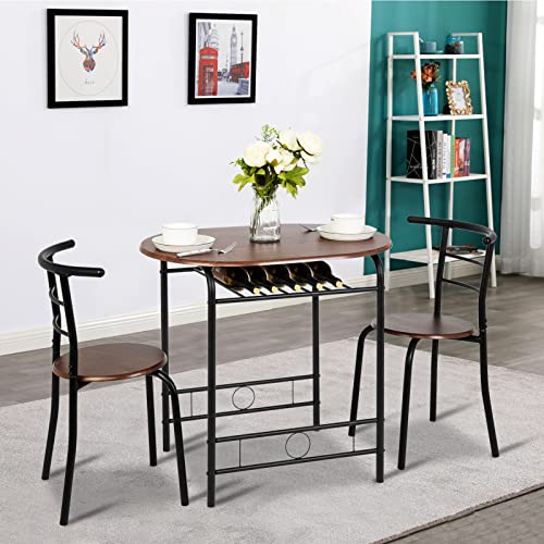 3 Piece Wooden Dining Set with 2 Chairs and Wine Rack M94081