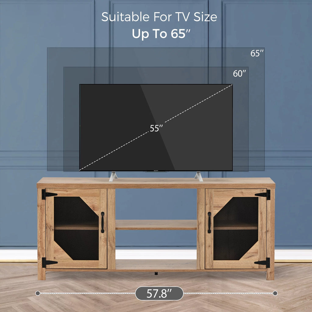 Natural Wood TV Stand with 2 Door Cabinet M561