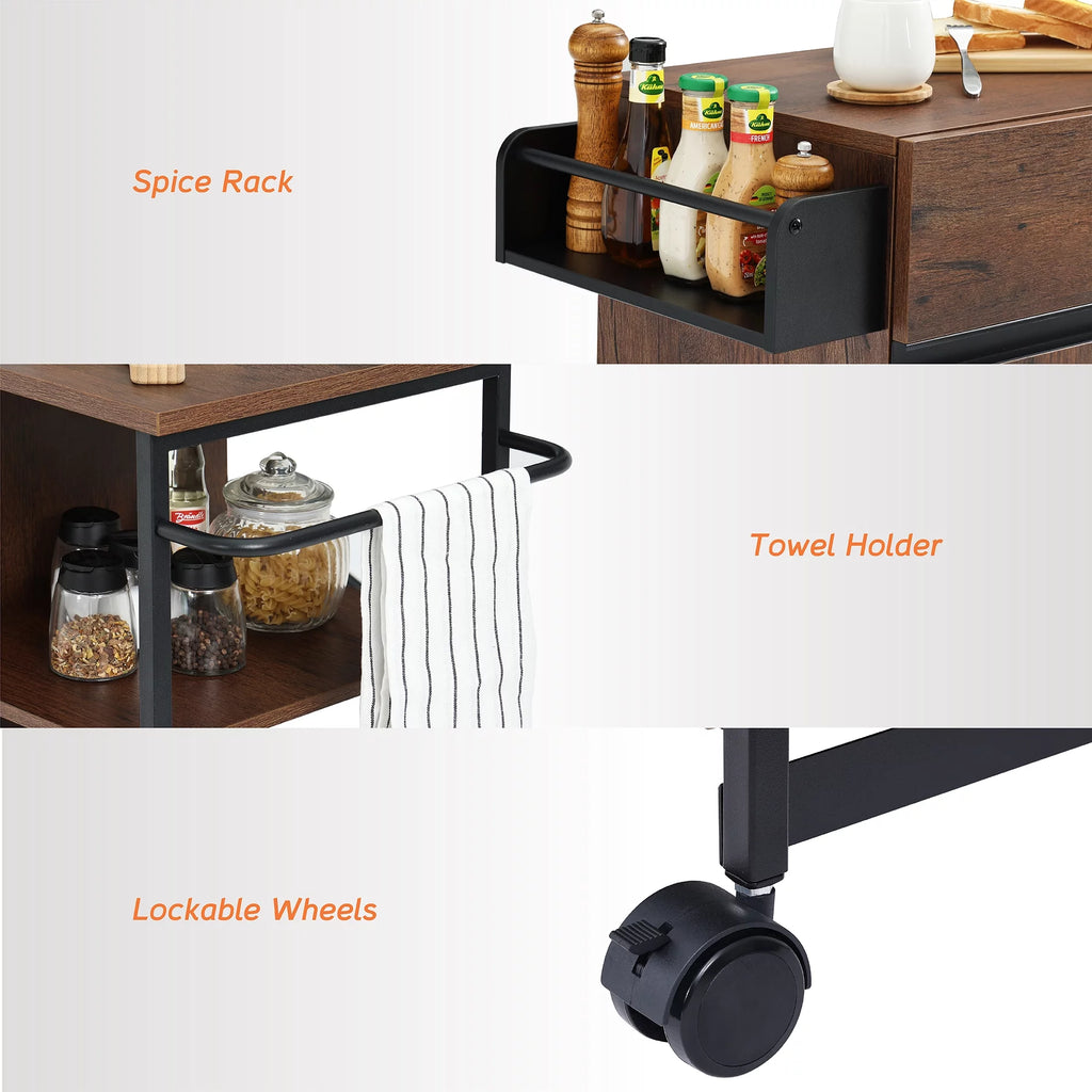 Kitchen Island on Wheels with Open Shelf D982