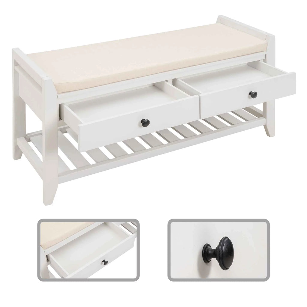 Wood Storage Bench with Cushion and 2 Drawers L323