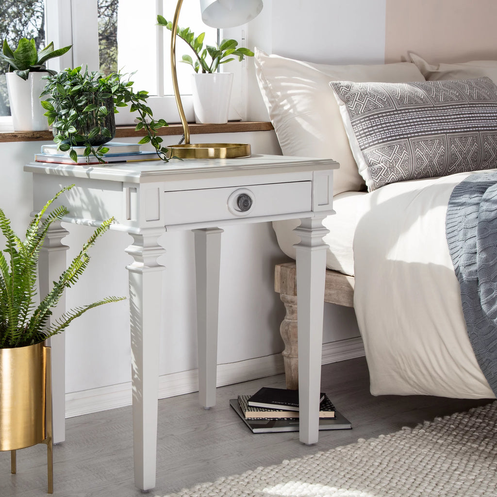 Light Gray Solid Wood End Table Nightstand with Drawer Y43309