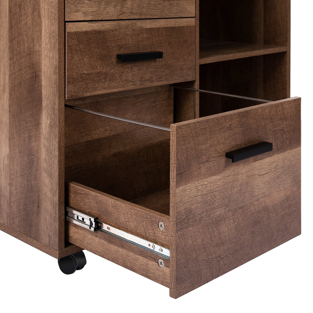 Rolling Office Cabinet with Drawers, Walnut P5771