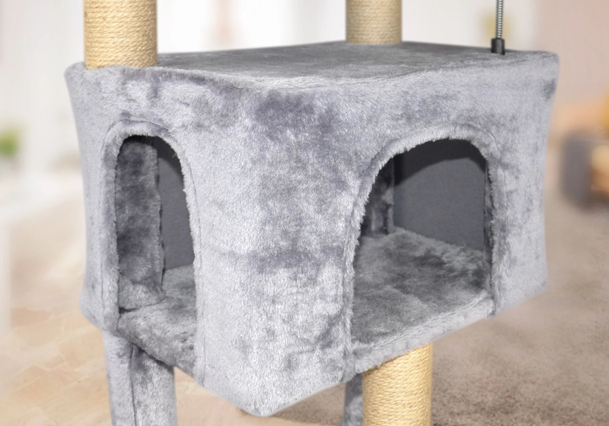43.3" Grey Cat Tree with Condo Hammock Scratching Posts S66003