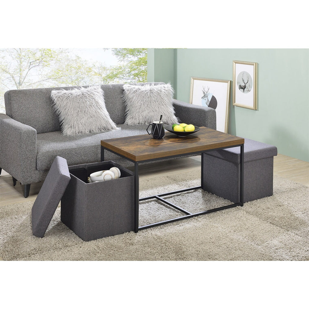 Oak Wood Grain 3 Piece Coffee Table Set E2166