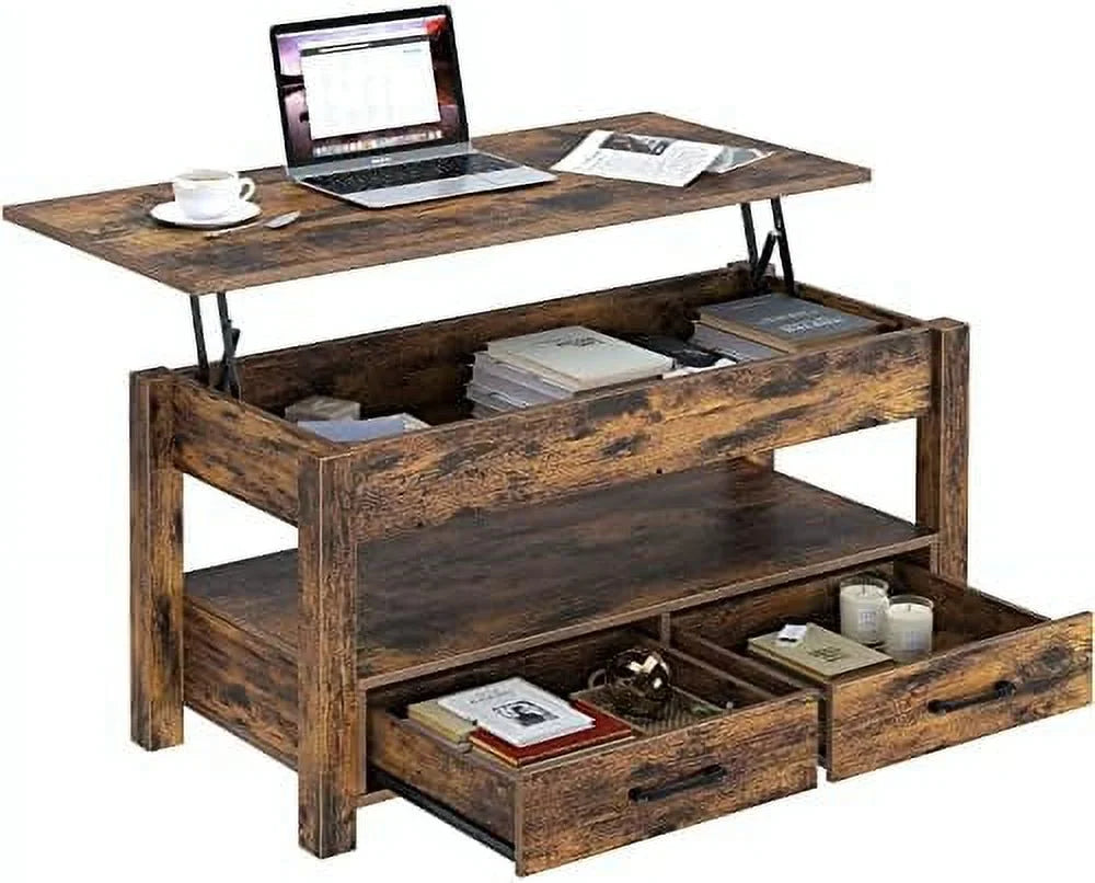 Lift Top Coffee Table with Drawers and Hidden Compartment Black C73037
