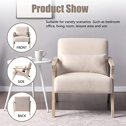 Mid Century Modern Upholstered Armchair with Waist Cushion H130