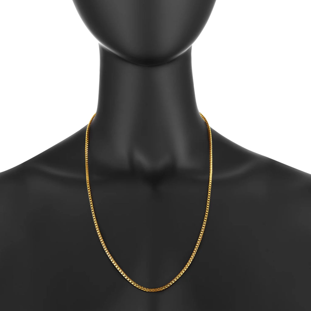 24k Yellow Gold Plated Stainless Steel Box Chain Necklace I84668