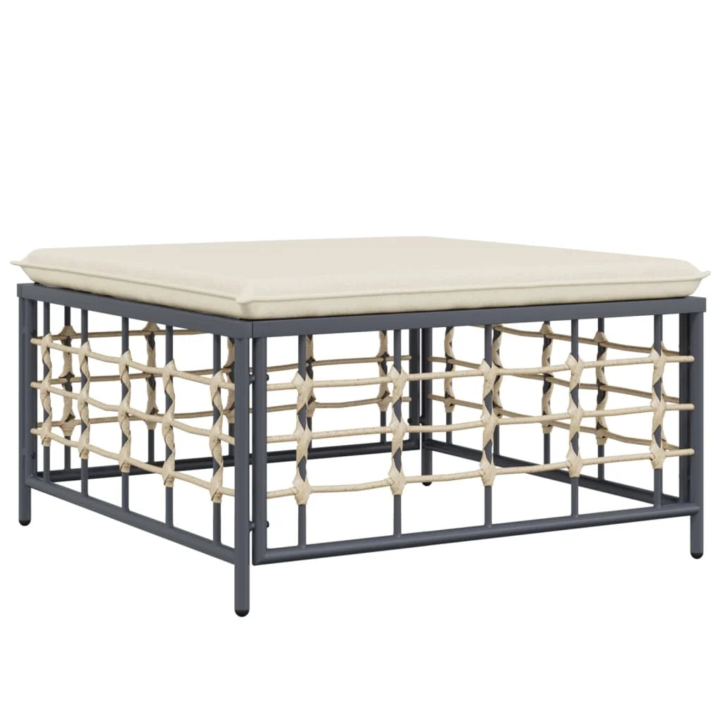 Beige Cushion Poly Rattan Patio Footstool H5521