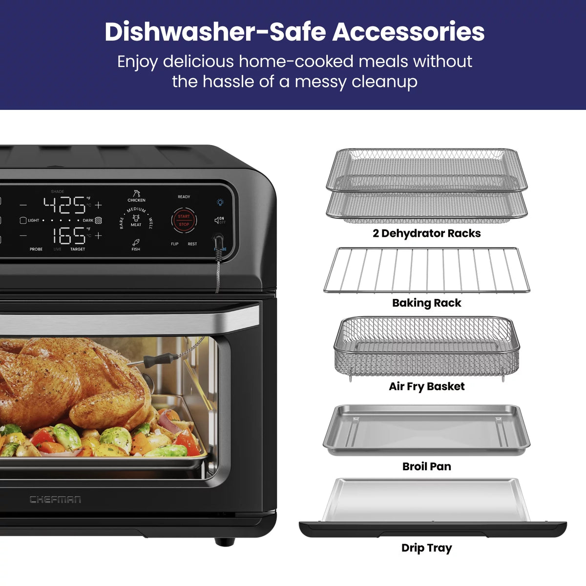 12-in-1 Air Fryer Oven Combo with Probe Thermometer, 20 Qt, Black Stainless Steel V527423