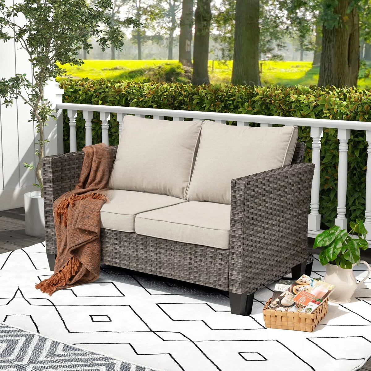 All-Weather Wicker Rattan Sofa with Cushions P80916