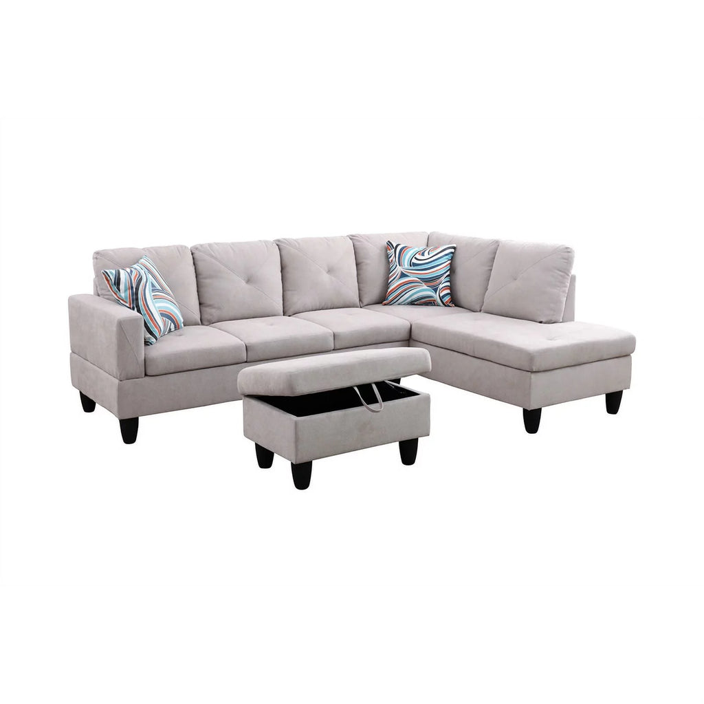 Gray L Shaped Microfiber Couch with Storage Ottoman A814