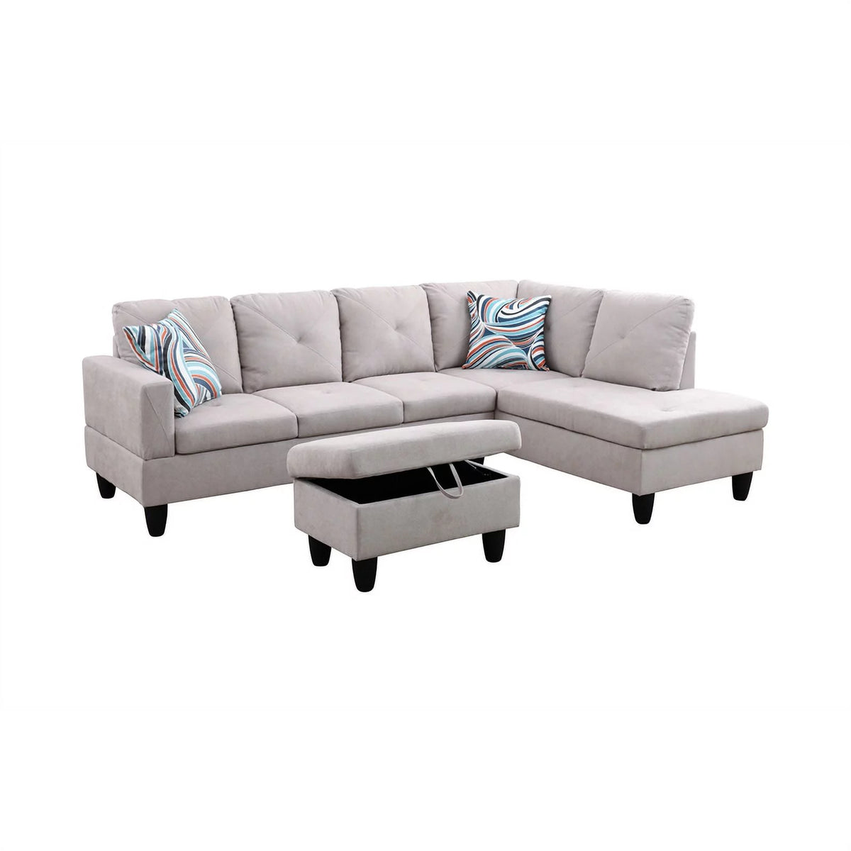 Gray L Shaped Microfiber Couch with Storage Ottoman A814