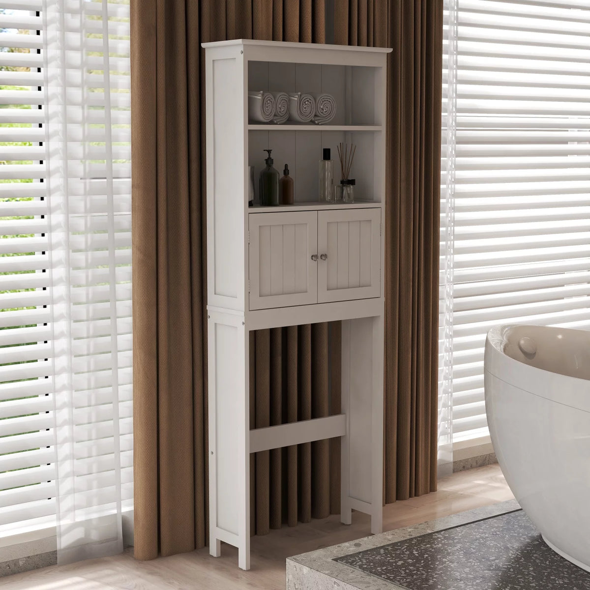 Wood Over The Toilet 2-Tier Storage Cabinet, White U99502